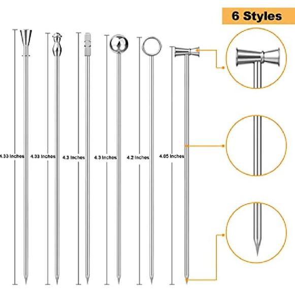Reusable Cocktail Picks for Fruit Stainless Steel Cocktail Sticks 6 Styles Martini Garnish Skewers 4.3 Inches Long 18 Pcs 5
