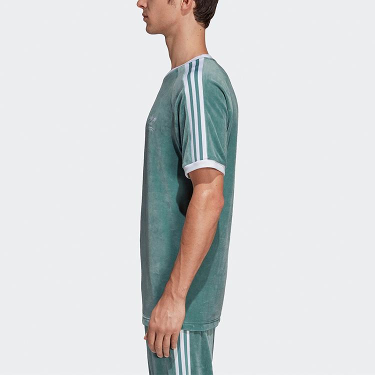 adidas Уютная футболка с круглым вырезом в полоску в стиле ретро Originals (Версия Х) Мужские топы зеленые DV1623