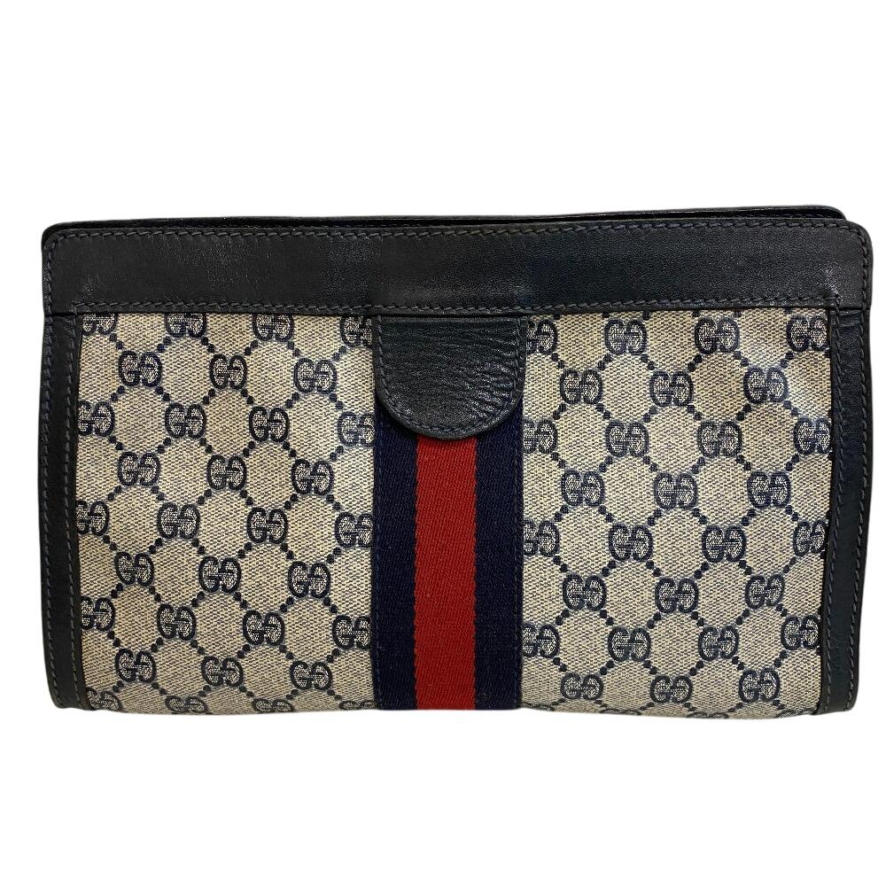Gucci Деловая сумка Косметичка GG Supreme Линия Shelly ПВХ Клатч Синий ПВХ Б/у