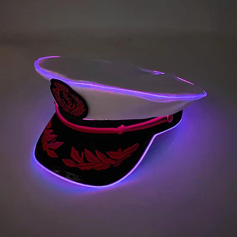 Темно-синяя матросская светодиодная светящаяся вышитая капитанская шляпа для фестивалей и выступлений