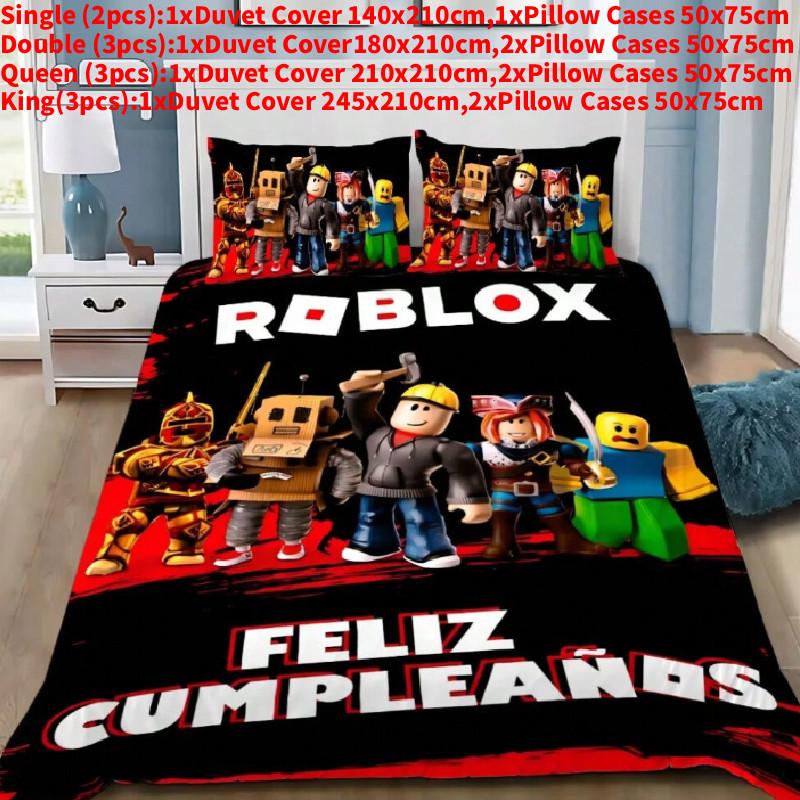 Комплект постельного белья с 3D-принтом Roblox, выполненный с использованием активного крашения и стеганой ткани для современного домашнего декора
