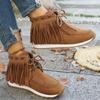 Winter Women Ankle Boots British Style Tube Frosted Tassel Boots Pop Tide Lace-Up Boho Boots Women Cowboy Shoes Botas Mujer