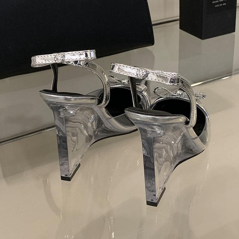Fashion Fashion Pointed Toe Women Super High Heels Wedges Sandals Butterfly-Knot Female Transparent Heels Ladies Wedges Sandals Shoes