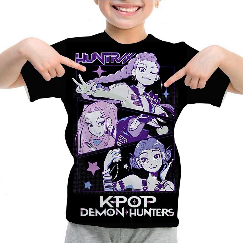 Лето Новая KPop Охотники на демонов 3D Печать Детская футболка Повседневная с круглым вырезом с коротким рукавом Топы Для девочек Мальчиков Футболка Детская одежда