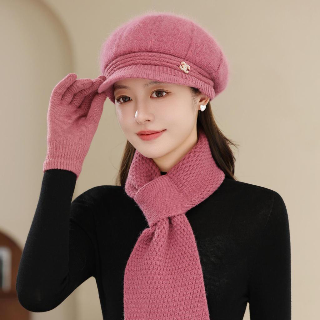 Плюс Бархатная Теплая Шапка-Ведро Вязаная Шапка-Рыбак Шарф Защищающий от Холода для Пожилой Бабушки Тренд Осенне-Зимней Шапки