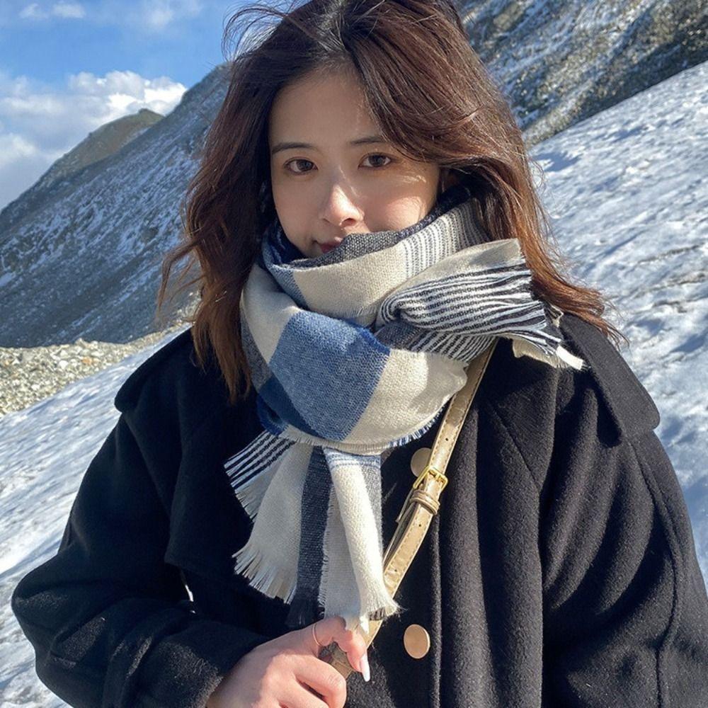 Korean Winter Plaid Scarf Thicken Checkered Scarf Fashion Men's Plaid Scarf Gifts