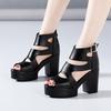 Women's Strappy Peep Toe Sandals - Korean Summer Platform Shoes  Chunky High Heel Gladiator Sandals for Casual Outings