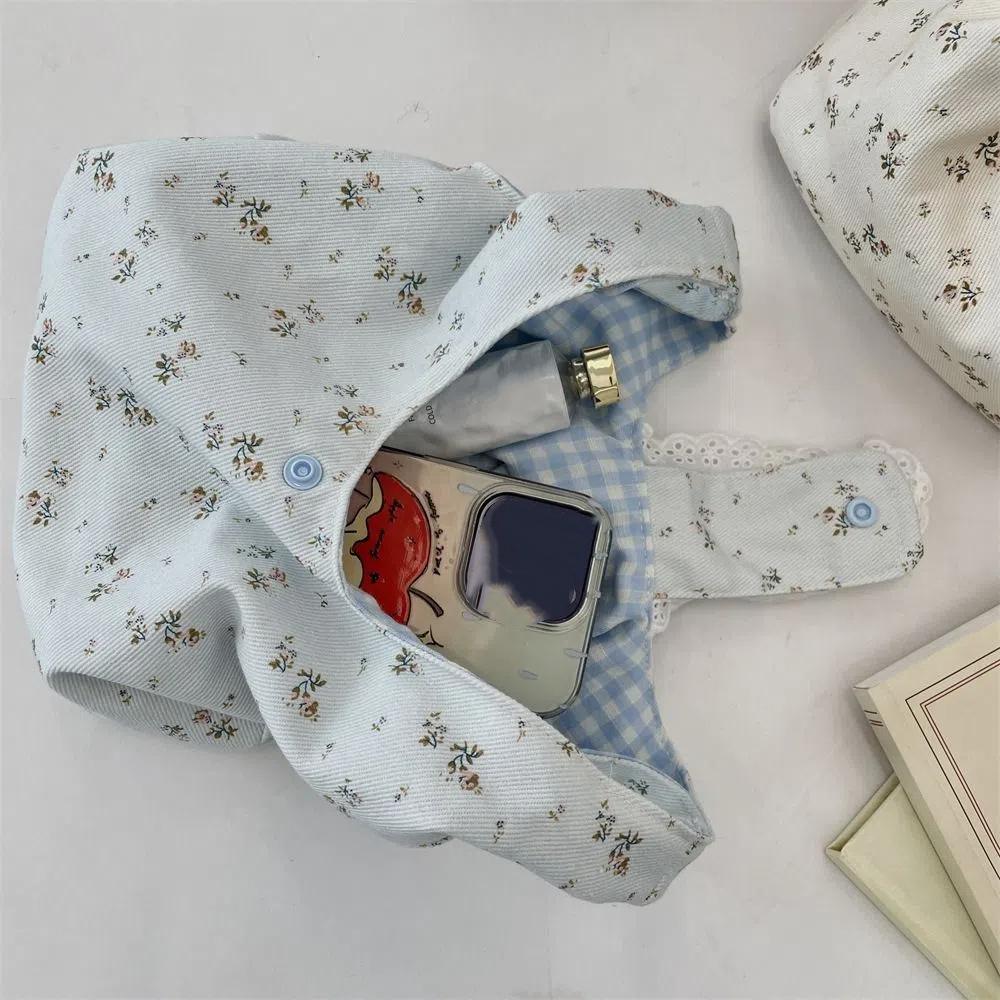 Purse Fresh Floral Wrist Bag Small Tote Bag Large Capacity Spring Outing Women Shoulder Bag Lunch Bag