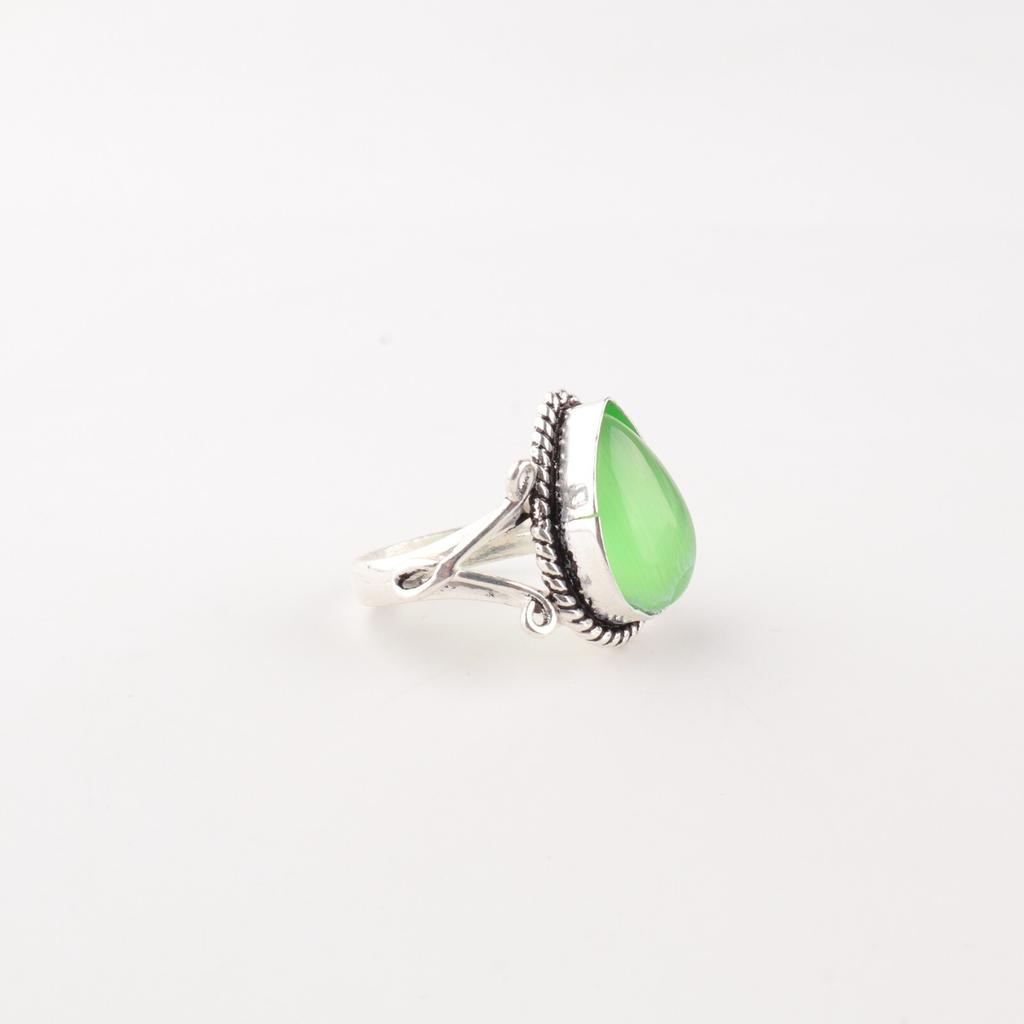 Green Cat's Eye Gemstone 925 Sterling Silver Jewelry Handcrafted Designer Ring RR-57-41