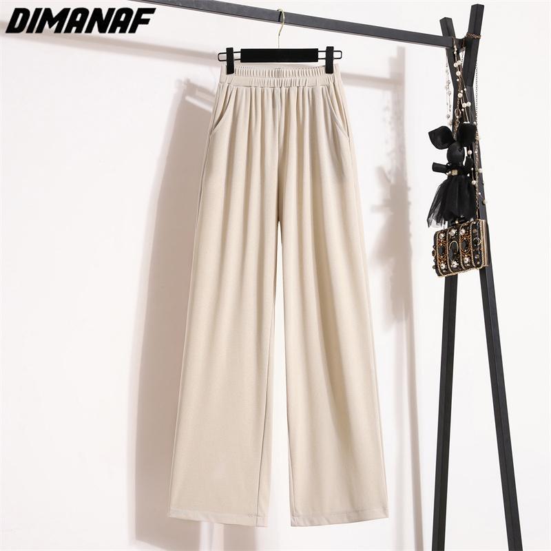 DIMANAF 2023 Большие размеры летние длинные брюки женские эластичные брюки свободные прямые повседневные женские базовые брюки широкие брюки 5XL