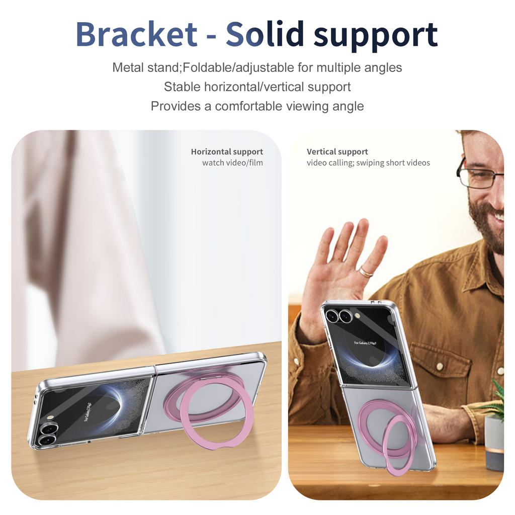 Crystal Clear 360 Rotatable Metal Ring Bracket Stand Case for Samsung Galaxy Flip 8 7 6 5 4 Magnetic Shockproof Cover Premium