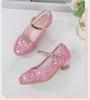 2025 Spring Girls' Rhinestone Sequin Princess Shoes - Solid Color Strap Buckle for Children's Performances