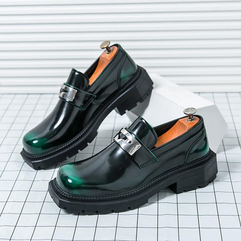 Foreign Trade Korean Version Spring Platform Business Loafers Men's Fashion Glossy Leather Shoes British Open Smile Foot Men's Shoes