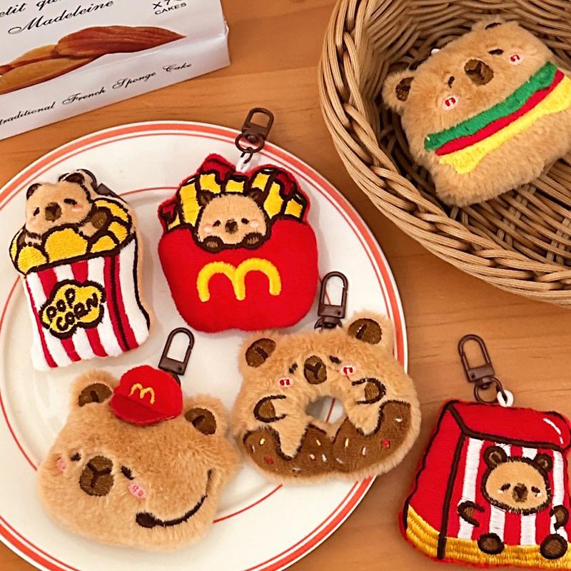 Креативный брелок в виде гамбургера, жареной курицы и капибары, милый мультяшный брелок в виде еды, прекрасные плюшевые брелоки, подвеска для сумки, подарки для пары