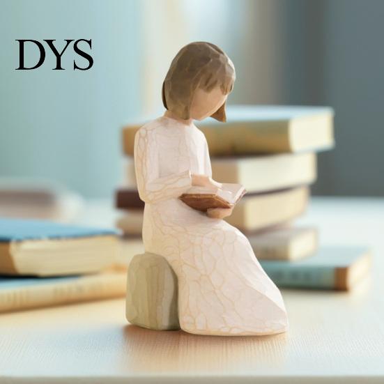 Уникальная Литературная Статуэтка Ангел Читающий Книгу, Смоляной Настольный Декор для Влюбленных, Устойчивая к Царапинам Настольная Фигурка Девочки, Книжная Полка, Исцеление
