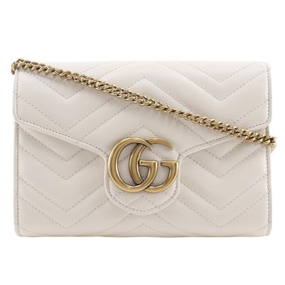 Кошелек на цепочке GG Marmont 474575 Цепочка на плечо 2-сторонний клатч Белая телячья кожа Женский Б/У