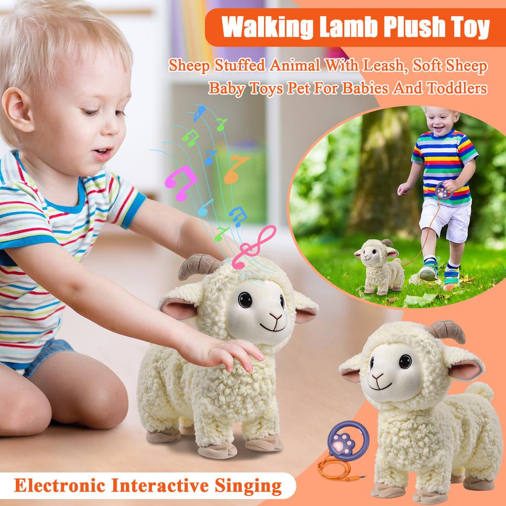Electronic Interactive Singing Walking Lamb Plush Toy, Sheep Stuffed Animal With Leash, Soft Sheep Baby Toys Pet For Babies And Toddlers