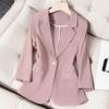 Модный женский пиджак приталенного кроя с рукавом семь четвертей, новый дизайн и тонкая ткань для лета