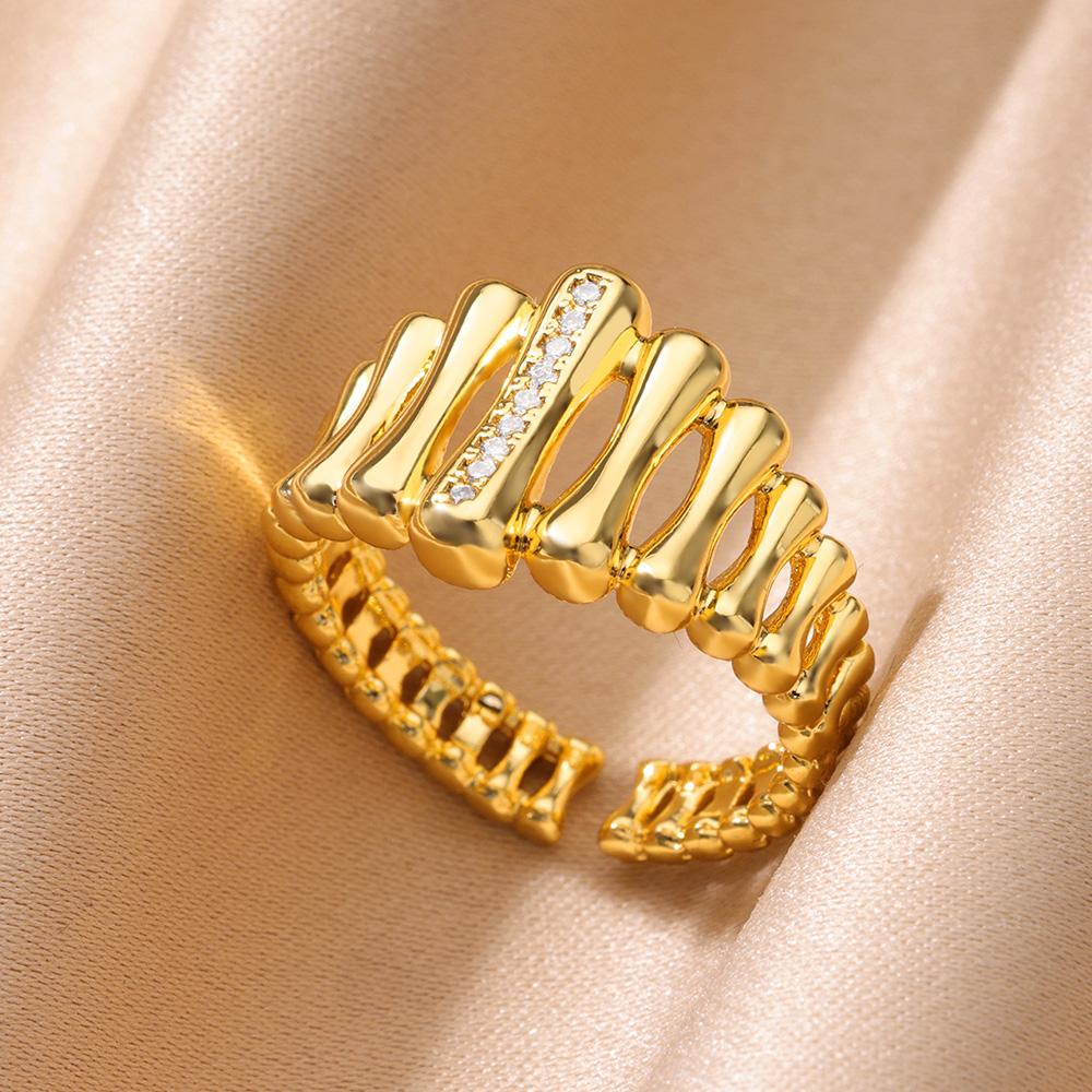 Zircon Geometric Ring For Women Gold Color Openning Stainless Steel Ring Wedding Waterproof Jewelry Gift Anillos Mujer