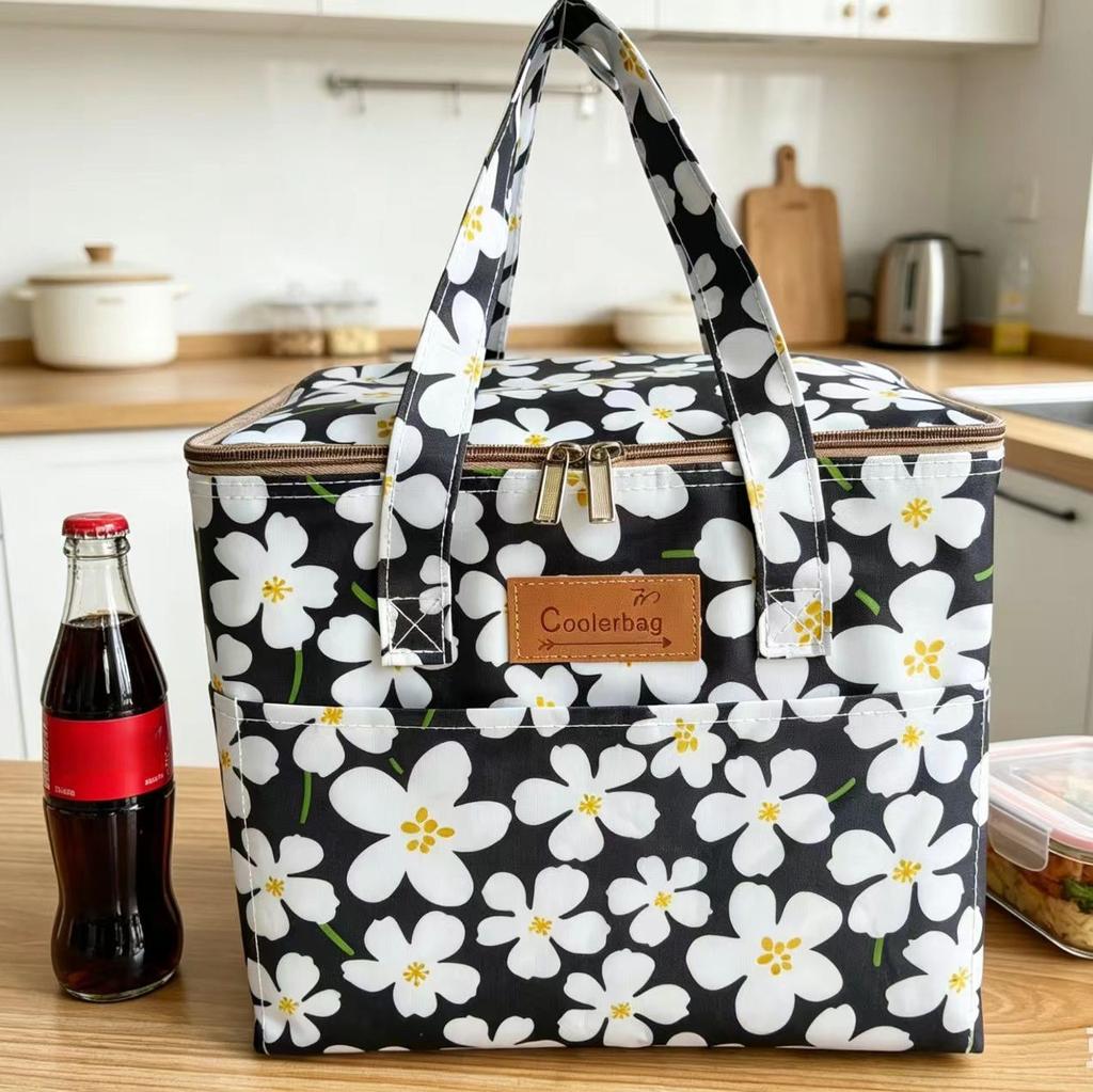 Oxford 4 Pockets Cooler Bag, Portable Handheld Insulated Lunch Bag, Outdoor Picnic Thermal Food Carrier