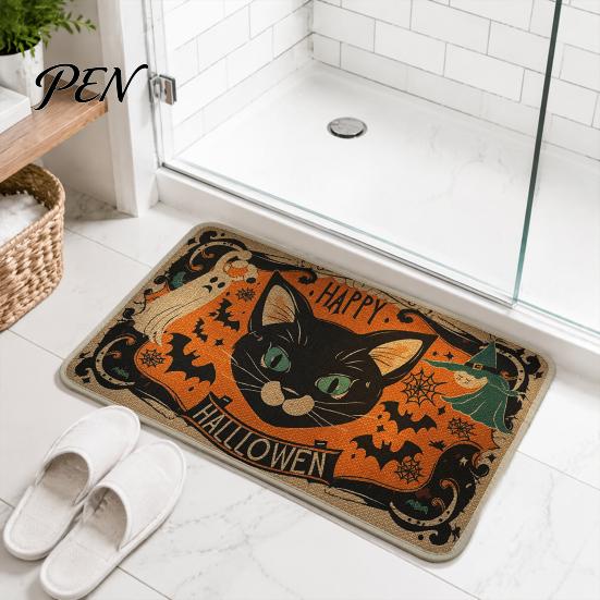 Коврик в ретро-стиле, коврик для ванной с изображением кота на Хэллоуин, нескользящий, из льна, впитывающий, мягкий, для спальни, быстросохнущий, коврик для прихожей, кухни, маленького балкона