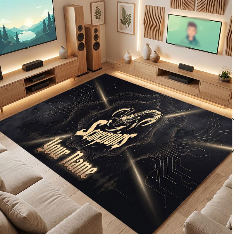 Scorpions Personalized Crystal Velvet Carpet, Customized Name Text Soft Anti‑Slip Rug for Living Room Bedroom