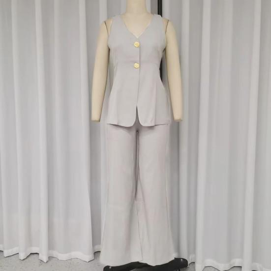 2 шт./комплект женский жилет брюки костюм V-образный вырез застегивается на пуговицы без рукавов топ широкие свободные брюки формальный деловой стиль пригородный наряд