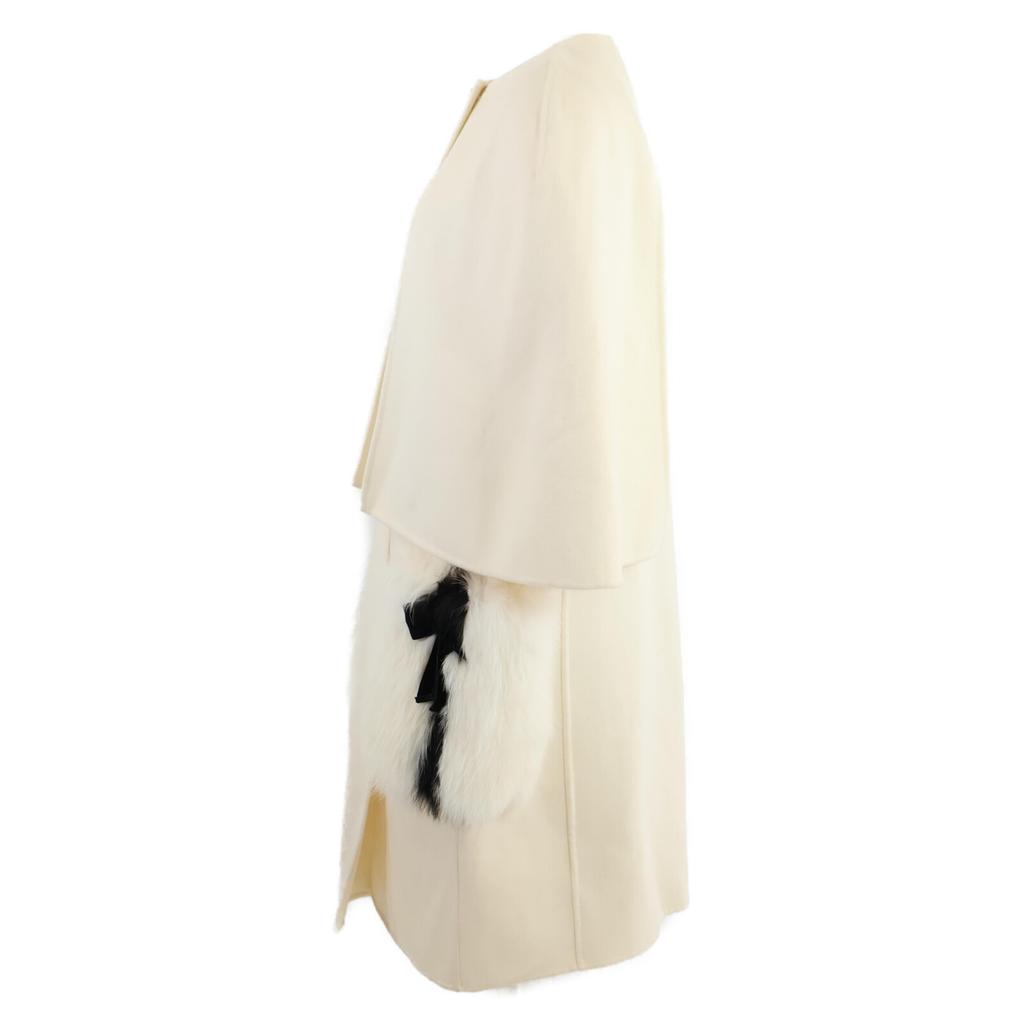 FENDI [Good condition/domestic regular] FF8522 W1D wool fox fur pocket coat 42 IvoryUsed