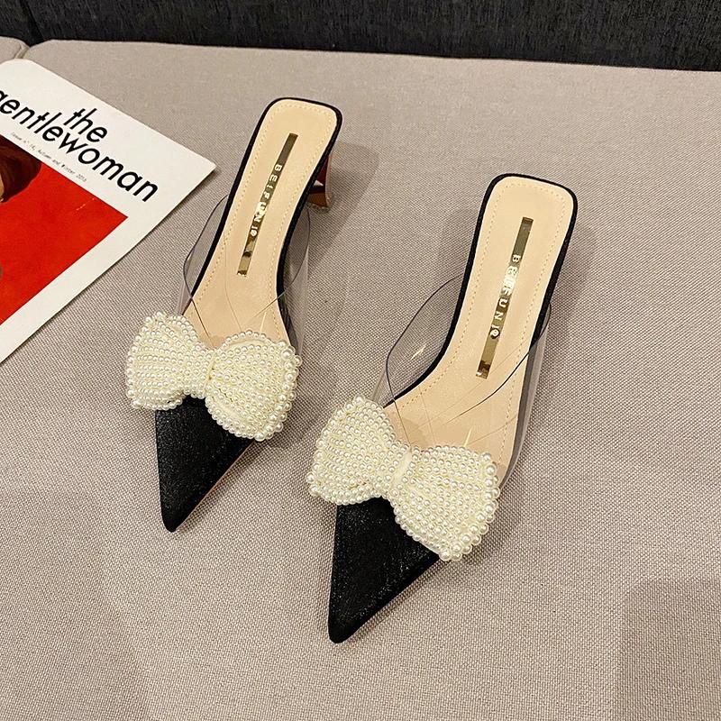 Новые женские трендовые прозрачные туфли на высоком каблуке для женщин с острым носком на каблуке модные туфли-лодочки с бантом на каблуке женские туфли на шпильках