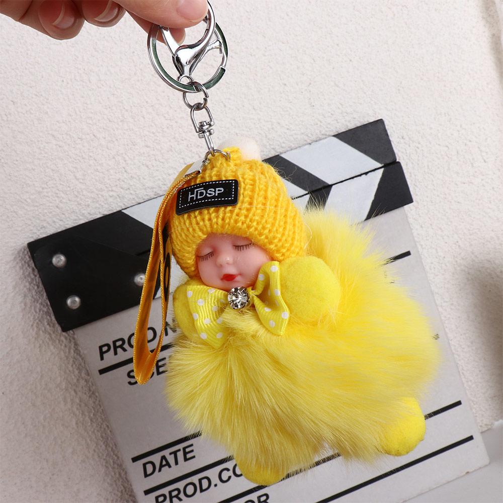 Ball Pendant Jewelry Gift Sleeping Baby Doll Plush Keychain Pompom Keyring Fluffy Plush Doll