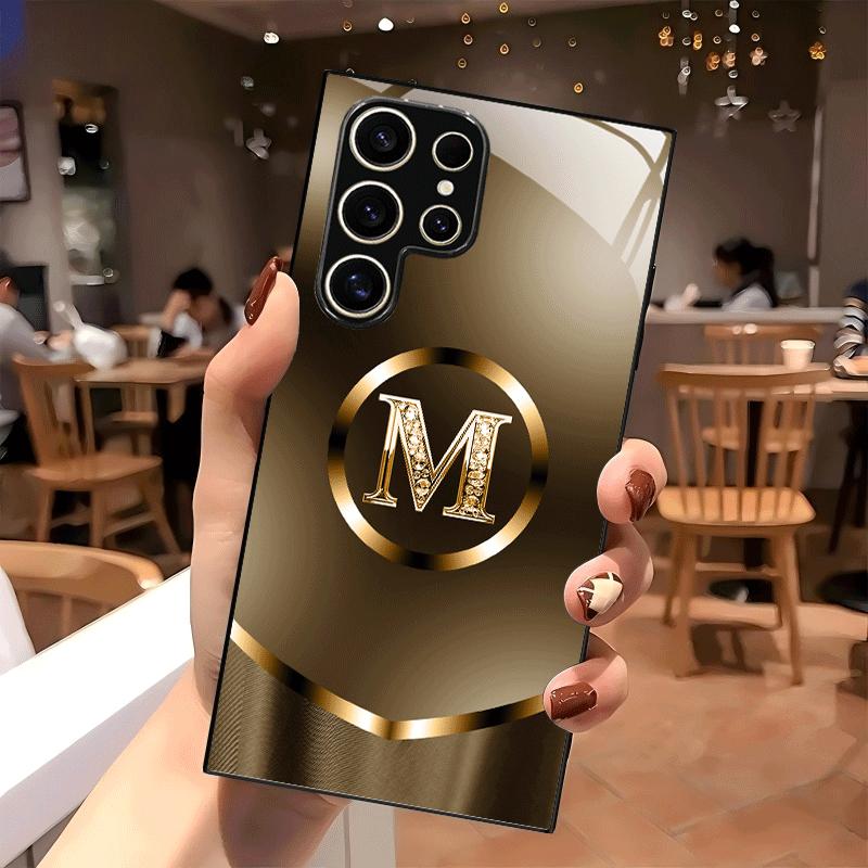 Металлический Золотой M Initia Стеклянный чехол для телефона мобильных телефонов модные чехлы для телефонов для Samsung Galaxy S26 S25 S24 S23 S22 FE Ultra Plus
