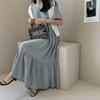 FEISEDY One-piece Womens Plus Size Loose Intellectual Round Neck Short Sleeve Plain Slimming Long Dress Stylish Casual Elegant Chiffon Summer A8107