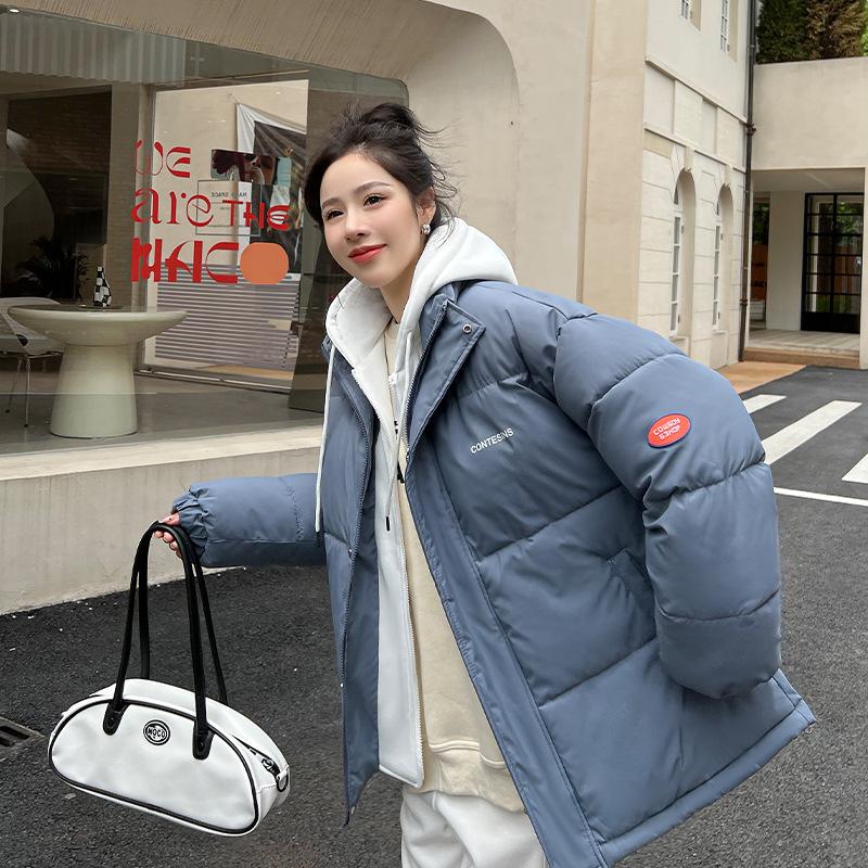Winter women's fake two-piece cotton clothes, hooded thickened cotton-padded clothes, trendy coats, available from stalls