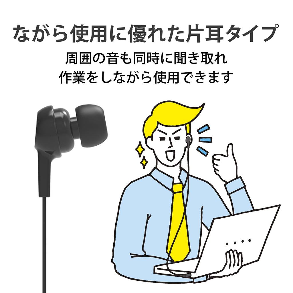 Elecom Проводная гарнитура Наушник Микрофон 4-контактный Монофонический с 4-контактным переходным кабелем Черный 3,5 мм HS-EP18TBK