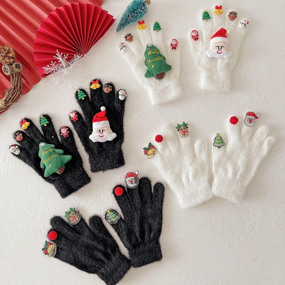 Knitted Christmas Gloves Thicken Five Finger Gloves Cute Warm Gloves Outdoor Activities