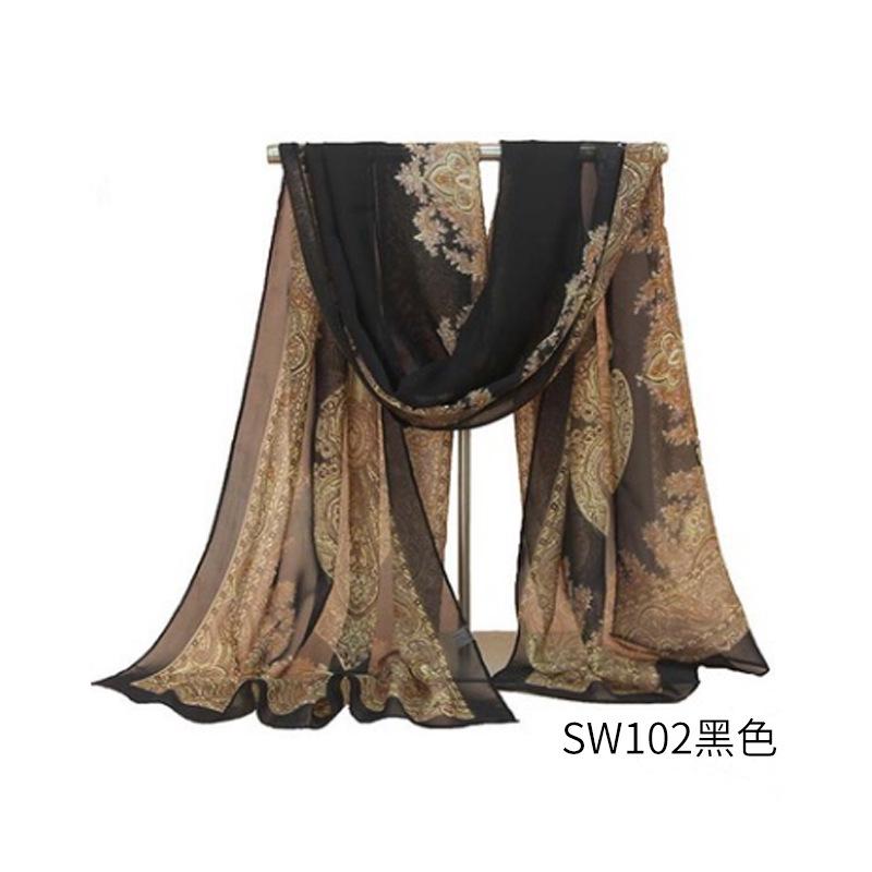 Женский длинный шифоновый шарф с цветочным узором, прозрачная шаль с запахом на шее, палантин
