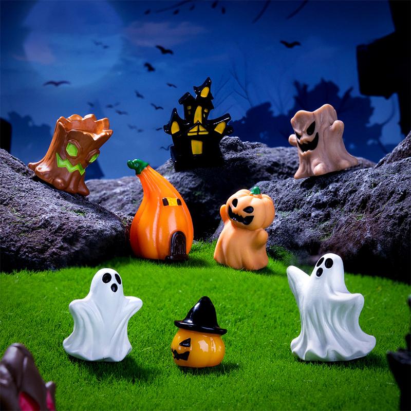 Halloween Pumpkin Ghost Micro Landscape Figurines Cute Small Ornaments Creative Diy Home Decoration Accessories Gifts