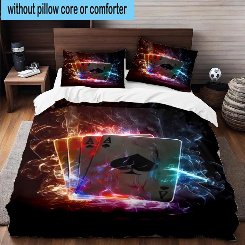 Flaming Poker Cards 3pcs Bedding,Including 1pc Duvet Cover And 2pcs Pillowcases Perfect for Christmas,Ideal for Bedroom, Dormitory