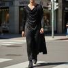 Men Swing Neck Long Sleeve Solid Color Satin Casual Loose Long Tunic Tops