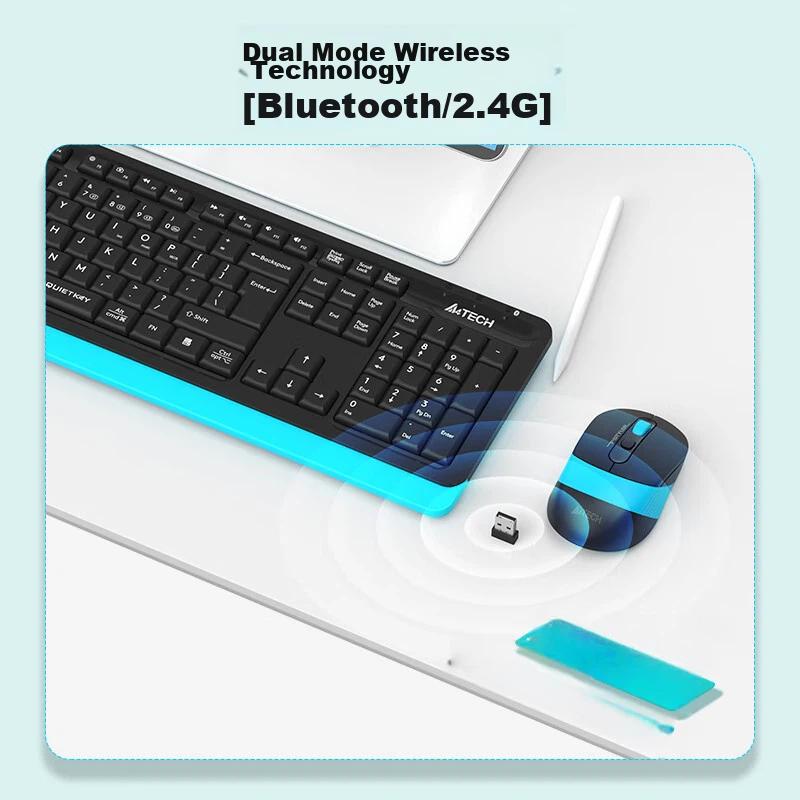 A4TECH 104-Key Wireless/Bluetooth Multi-Mode Keyboard And Mouse Set, Quiet Typing, Ivory White