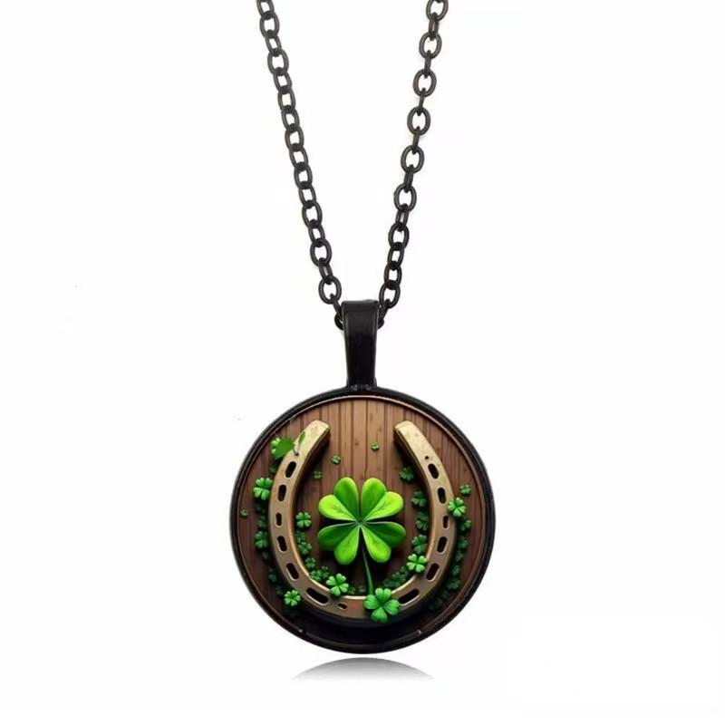 Pattern Round Glass Pendant Necklace European and American Fashion Versatile Accessories
