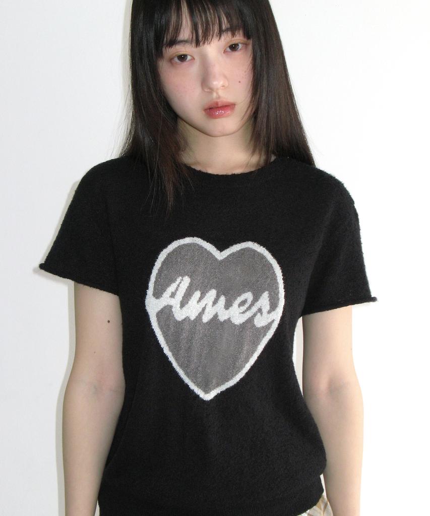 AMES-WORLDWIDE Heart Short Sleeve Knit Black