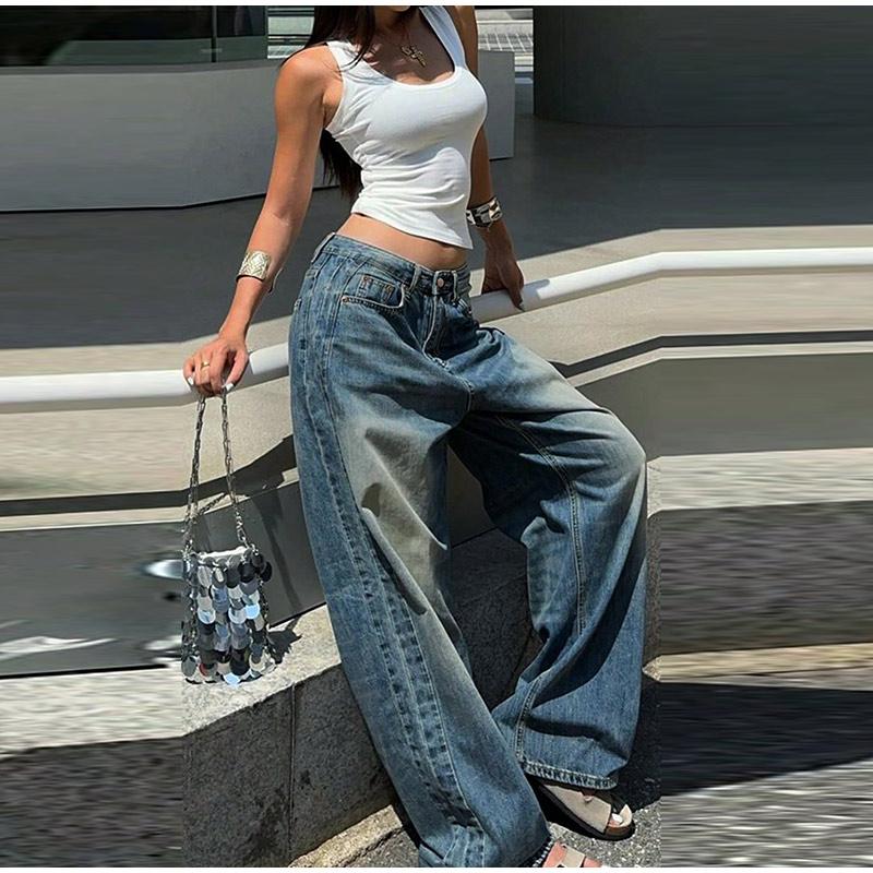 Fashion Wide Leg Denim Pants Women Vintage High Waist Zipper Button Pockets Long Jeans 2025 Spring New Lady High Street Trousers