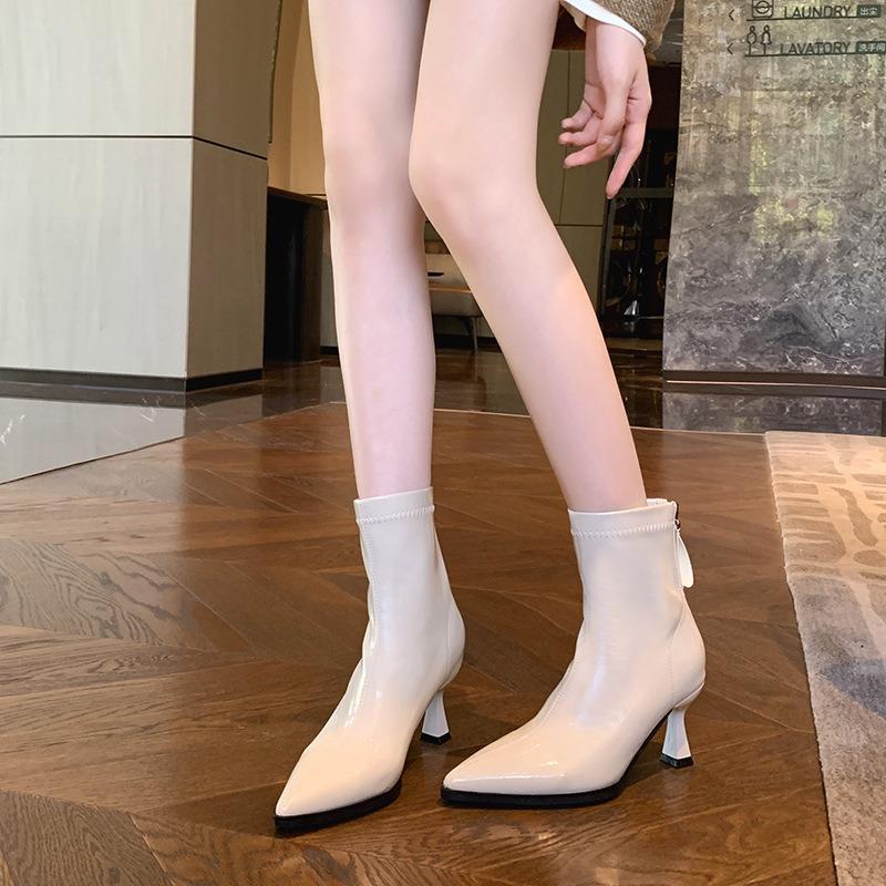  pointed highheeled largesize short boots for women  autumn and winter thick legs widened large tube circumference Martin boots for women