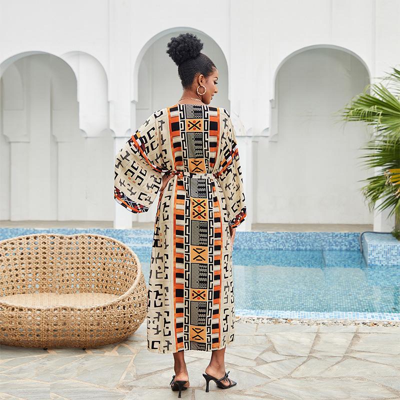 EDOLYNSA 2023 накидки на бикини в стиле бохо с принтом, элегантное кимоно с поясом, платье-туника, женская пляжная одежда больших размеров, купальный костюм, накидка Q1228