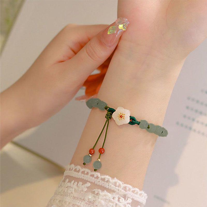 Браслеты из персикового нефрита для женщин и девочек, китайские старинные красные бусины агата, браслет с подвесками, плетеная ручная веревка, ювелирные изделия, подарок