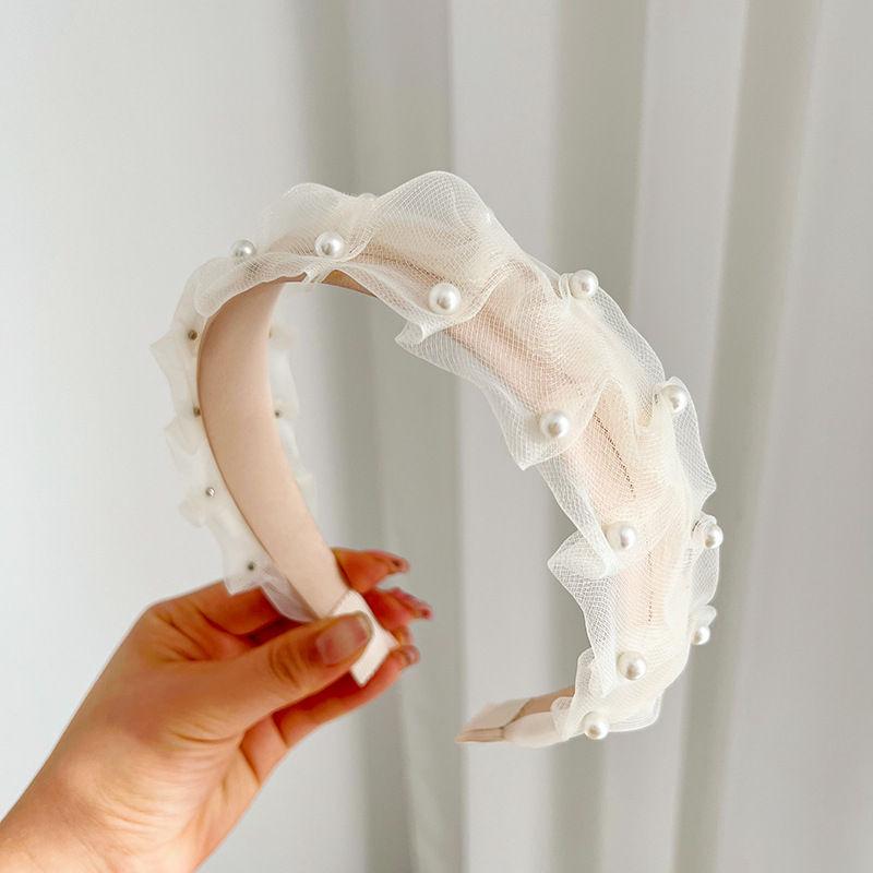 Temperament Wild Hair Fixer Retro Mesh Hair Accessories Pearl Headband Hair Tie