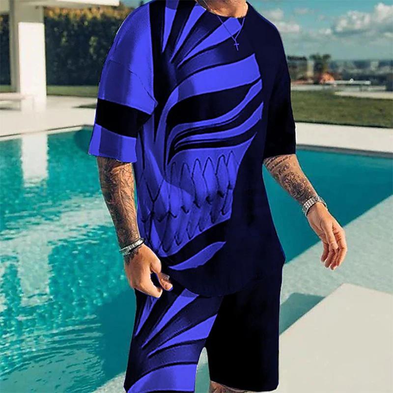 Мужская повседневная спортивная одежда с 3D-принтом в виде лица зла, летняя повседневная дышащая футболка, шорты, свободный мужской топ в стиле Y2K