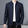 Men Spring Fall Coat Stand Collar Mid-aged Father Jacket Solid Color Long Sleeve Smooth Zipper Closure Warm Business Style Pockets Men Winter Jacket