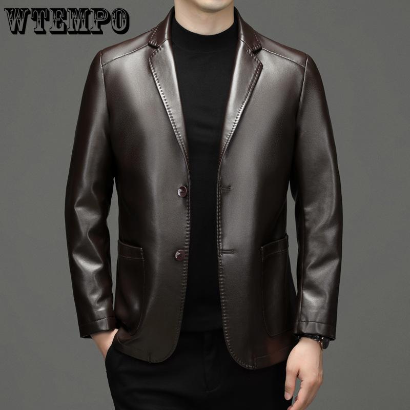 Весенне-осенняя мужская кожаная куртка, повседневный мужской костюм с воротником, кожаная куртка, кожаный костюм